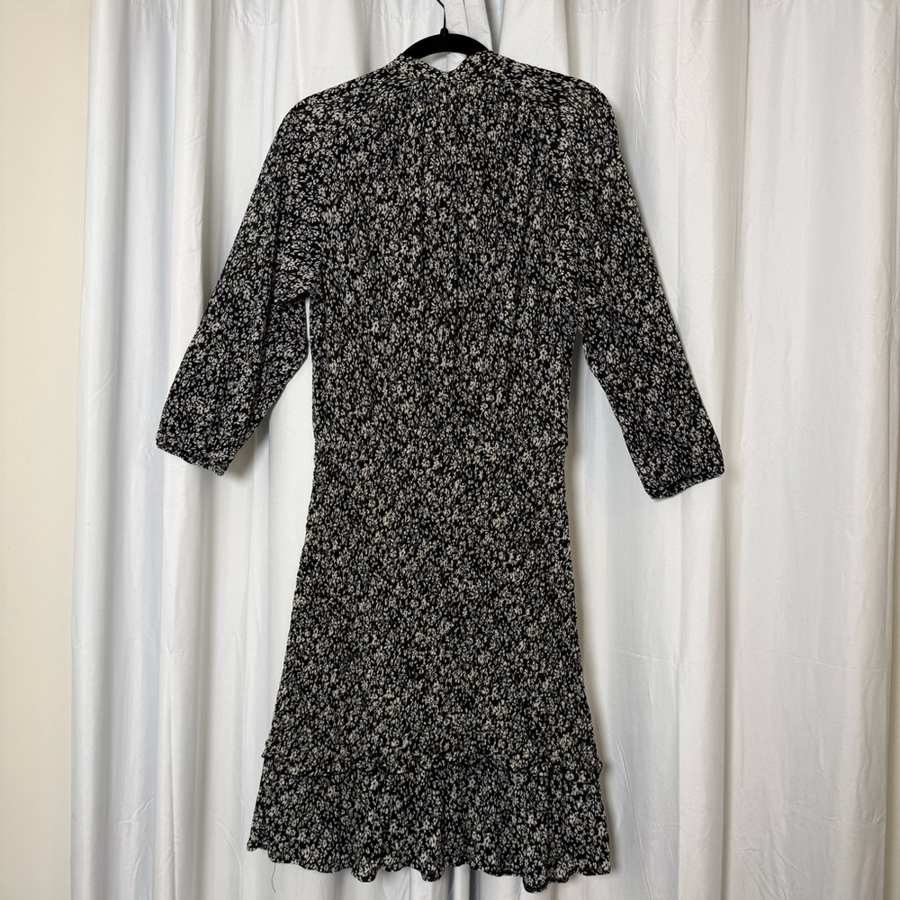 MNG Mango Floral Smocked Mini Dress Black White Boho Medium NWT - Picture 4 of 16